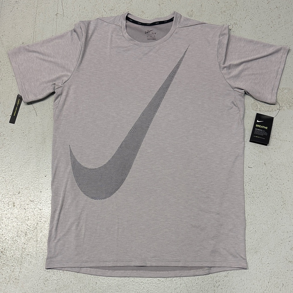 Nike Light Gray Short Sleeve Dri-FIT Tee with Large Swoosh NWT